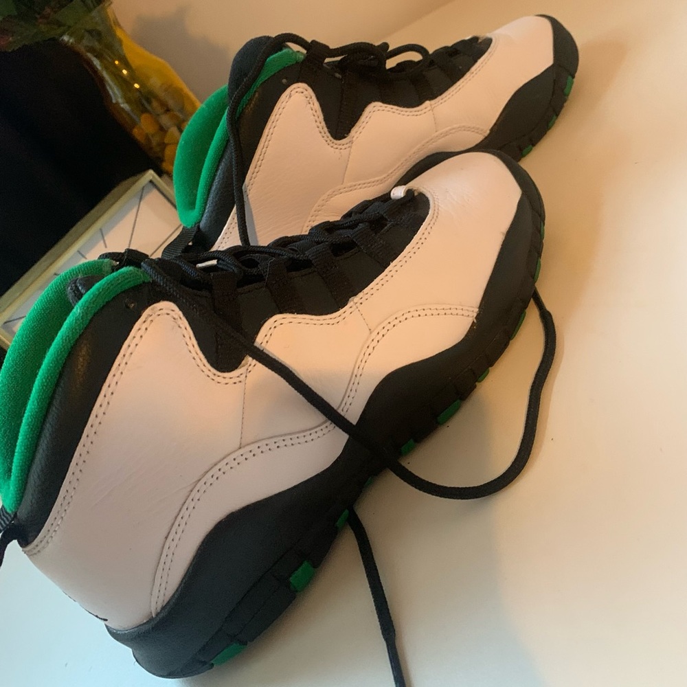 Green, white and black Jordans